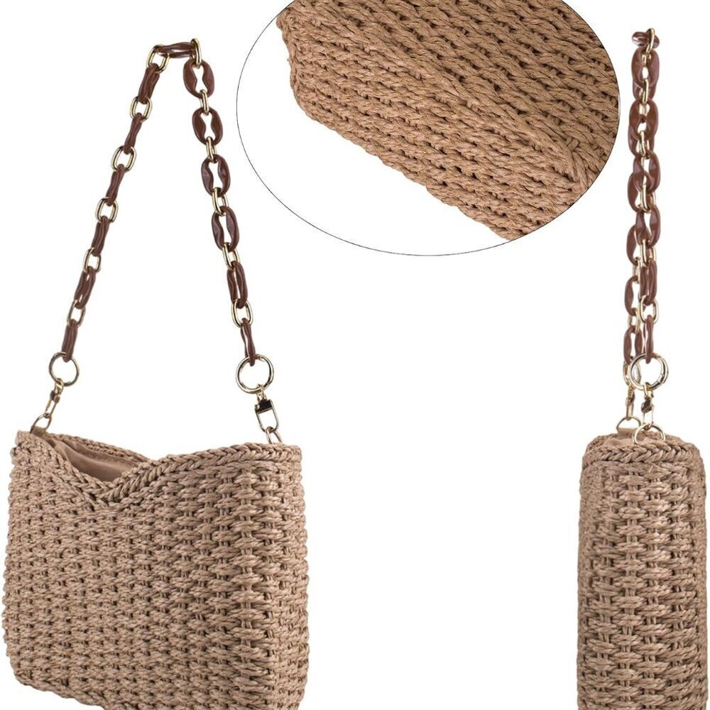 Small Handmade Straw Bag for Women Natural Summer Beach Shoulder Crossbody - Picture 3 of 7